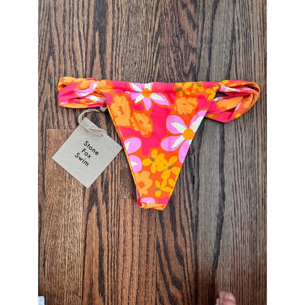 Stone Fox Swim Bijou Lei Lei Bikini Bottom XS High Cut Floral Orange Pink - Picture 4 of 4